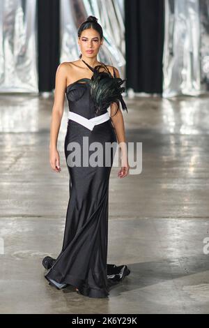 A model walks for designer 'Bodied by Jojo' at New York Fashion Week The Society at the Hall of Mirrors. (02084) Stock Photo