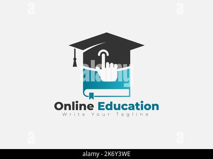 Online education logo vector symbol with hand cursor Stock Vector