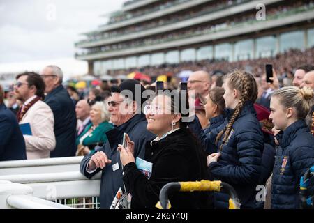 Ascot, Berkshire, UK. 15th October, 2022. Racegoers at the QIPCO British Champions Day at Ascot Racecourse. Credit: Maureen McLean/Alamy Stock Photo