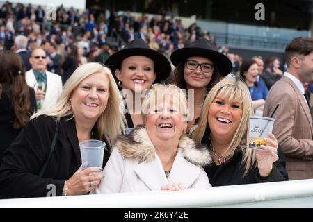 Ascot, Berkshire, UK. 15th October, 2022. Racegoers at the QIPCO British Champions Day at Ascot Racecourse. Credit: Maureen McLean/Alamy Stock Photo