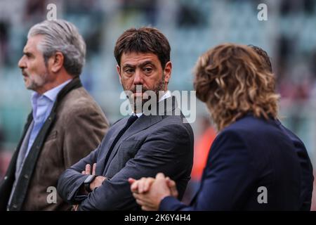 Turin, Italy. 15th Oct, 2022. Andrea Agnelli President of Juventus FC looks on during the Serie A 2022/23 football match between Torino FC and Juventus FC at Olimpico Grande Torino Stadium, Turin. Final score | Torino 0 - 1 Juventus Credit: SOPA Images Limited/Alamy Live News Stock Photo