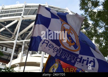 Flags before El Clasico match in Santiago Bernabeu Real Madrid