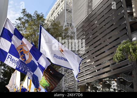 Flags before El Clasico match in Santiago Bernabeu Real Madrid