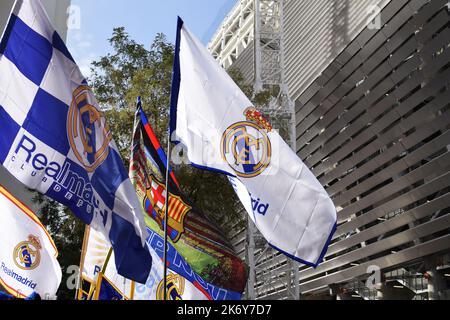 Flags before El Clasico match in Santiago Bernabeu Real Madrid