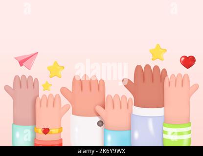 Raised Hands Poster. Voting, Teamwork, Collaboration, Volunteering Concept. 3D Vector illustration. People Vote Hands Stock Vector