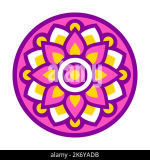 Simple geometric floral mandala in bright colors, circular ornament. Vector logo design, isolated clip art illustration. Stock Vector