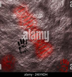 DNA strand and palm hand marks. 3D rendering Stock Photo