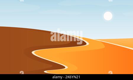 Desert with sand dunes. African or Arabian landscape and terrain background. Sandy hills in minimalistic flat style. Vector Stock Vector