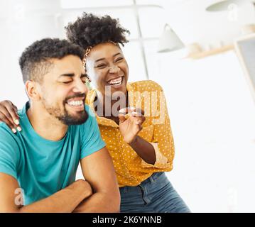 woman couple man happy happiness love black young lifestyle together romantic boyfriend girlfriend laughing hug Stock Photo