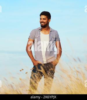 man outdoor portrait adult young male lifestyle guy handsome fashion attractive model casual nature black Stock Photo