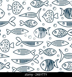 Top view of raw salmon steak isolated on blue background. Minimal concept. Flat lay. Seamless line pattern Stock Vector