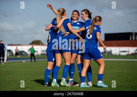 Rhianne Oakley of Cardiff City Women FC celebrates scoring the