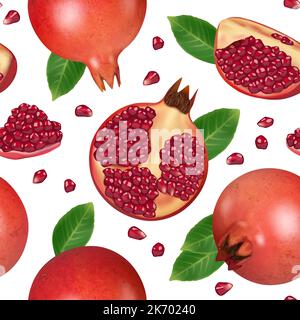 Pomegranate pattern. Fruits illustration for textile design decent vector template picture of colored seamless pomegrante set Stock Vector