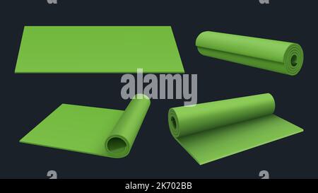 Yoga mat. Carpets for gymnastic sport exercises travel or gym mat rug relaxing decent vector realistic templates Stock Vector