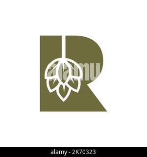 Initial Letter R Brewing Logo With Beer Icon Vector Template Stock Vector