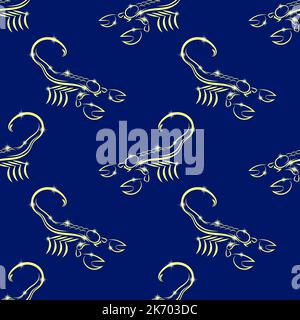 Scorpion illustration from horoscope seamless pattern isolated on blue background. Poisonous Animal Icon Stock Vector