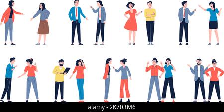 Negative emotional characters in family and work. Grumpy male, couple in negative conflict. Grief denial emotions, exasperated face recent vector Stock Vector