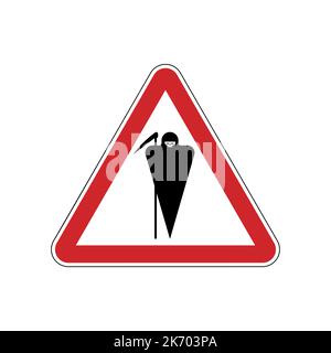 Attention Grim Reaper. Caution Death. Red Danger road sign. Stock Vector