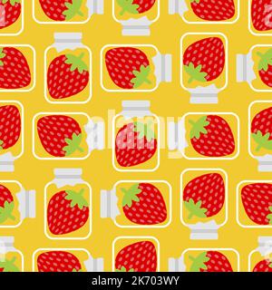 Jar with strawberry jam Pattern seamless. Vector texture Stock Vector