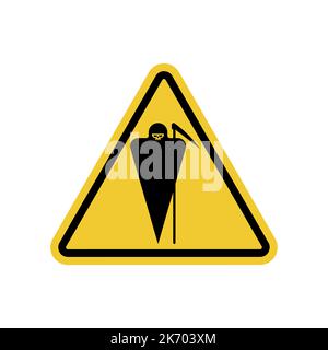 Attention Grim Reaper. Caution Death. Yellow Danger road sign. Stock Vector
