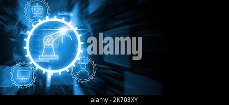 The concept of automatism and the work of artificial intelligence in the form of holographic icons with copy space Stock Photo