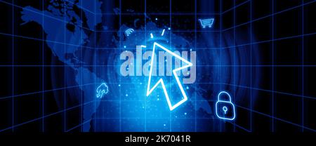 The concept of working on the Internet. Many services like online shopping, security. Globalization on the web. Stock Photo