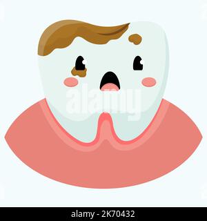 Cartoon illustration of a sick tooth. Sad kawaii tooth. Tooth with caries. Vector illustration. Stock Vector