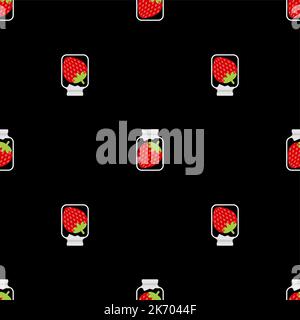 Jar with strawberry jam Pattern seamless. Vector texture Stock Vector