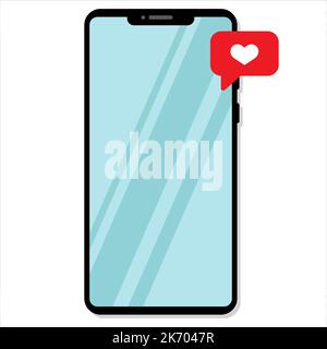 Cartoon illustration of smartphone. Love message. Vector illustration. Stock Vector