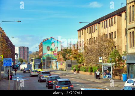 multicultural mural on maryhill road glasgow Stock Photo