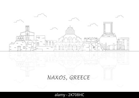 Outline Skyline panorama of  Naxos, Cyclades Islands, Greece - vector illustration Stock Vector