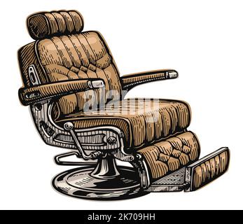 Retro barber chair isolated. Barbershop, male beauty salon concept. Vintage illustration Stock Photo