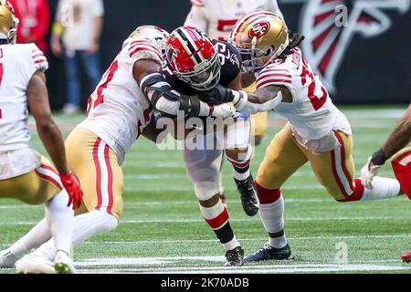 Santa Clara, United States. 19th Dec, 2021. Atlanta Falcons Avery Williams  (35) tries to elude the San Francisco 49ers in the first quarterr at Levi's  Stadium in Santa Clara, California on Sunday