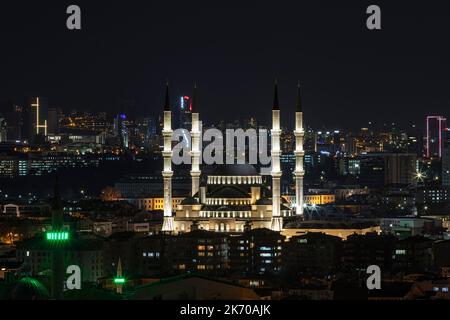 Kocatepe Mosque.View of Ankara silhouette from 50 year anniversary park in the evening. Ankara, Turkey. Stock Photo