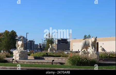 Sculptures at the entrance of Seneca Niagara resort and casino in city of Niagara Falls, NY Stock Photo