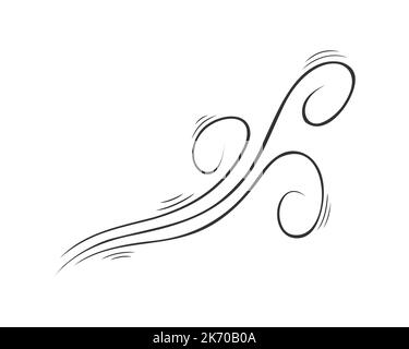 Wind blow icon in doodle style. Hand drawn pictogram of wave, air flow or gust. Curved ornament sketch isolated on white background. Vector graphic illustration Stock Vector