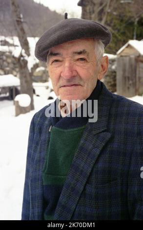 Portrait of elderly man in Brasov County, Romania, approx. 1999. Stock Photo