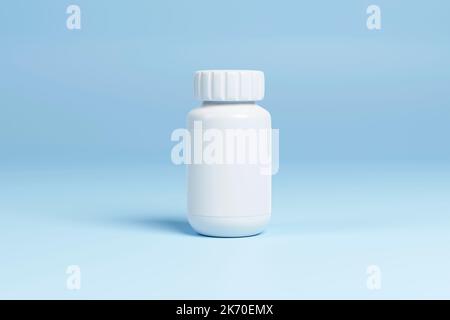 3d mockup of medicine plastic on blue background. 3d render Stock Photo