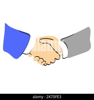 close up of business people in suit handshake illustration vector hand drawn isolated on white background Stock Vector