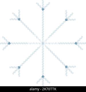 Abstract snowflake with wavy patterned lines in trendy wintry hues blue. Icon. Isolate. Suitable for banner, icon, postcard, poster, label, greeting card, background, brochure, price tag. Vector. EPS Stock Vector