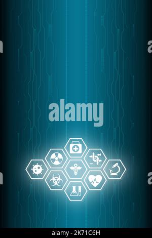 Blue and white futuristic medical or biotech background with hud interface Stock Photo