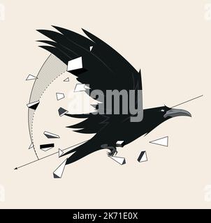Sketch of flying raven. Hand drawn illustration converted to vector. Vector illustration Stock Vector