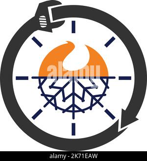 heating cooling service logo Icon Illustration Brand Identity Stock Vector
