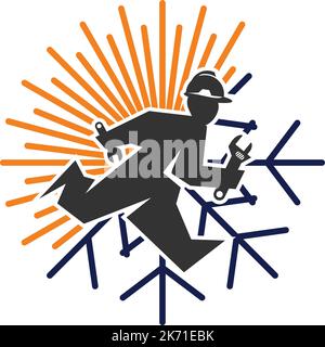 heating cooling service logo Icon Illustration Brand Identity Stock Vector