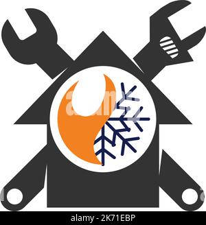 heating cooling service logo Icon Illustration Brand Identity Stock Vector