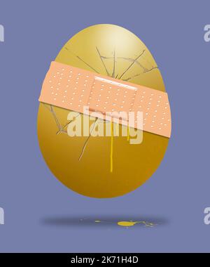 Here is a golden egg, a nest egg of money for reitrement and it is cracked and leaking due to inflation and economic problems in the world recently. A Stock Photo