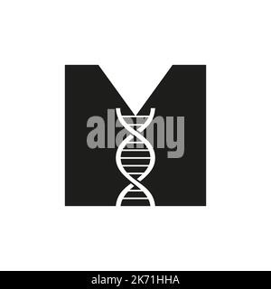 Initial Letter M DNA Logo Concept For Biotechnology, Healthcare And Medicine Identity Vector Template Stock Vector