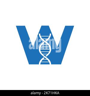 Initial Letter W DNA Logo Concept For Biotechnology, Healthcare And Medicine Identity Vector Template Stock Vector