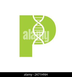 Initial Letter P DNA Logo Concept For Biotechnology, Healthcare And Medicine Identity Vector Template Stock Vector