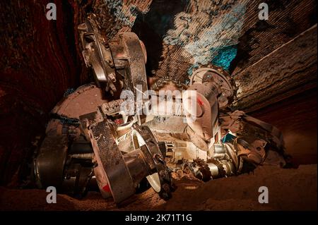 Mining machine with different saws in mineral quarry Stock Photo